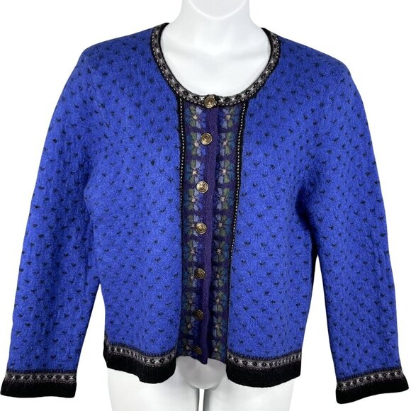 VTG Tally-Ho Womens XL Boiled Wool Cardigan Sweater Decorative Buttons Fair Isle - Picture 1 of 16